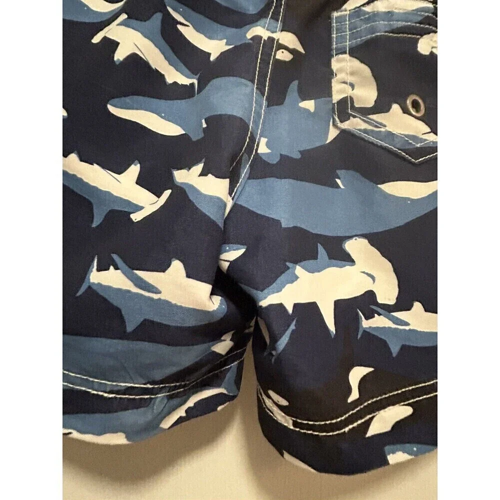 Hanna Andersson Shark Print Swim Shorts‎ Sz 2 / 80 cm Blue White Trunks toddler